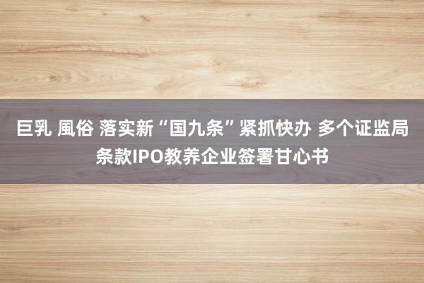 巨乳 風俗 落实新“国九条”紧抓快办 多个证监局条款IPO教养企业签署甘心书