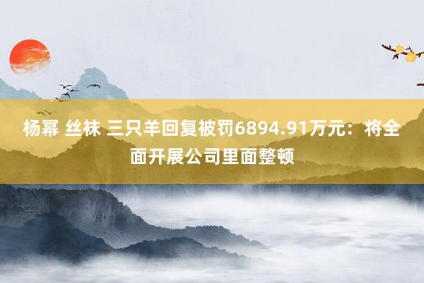 杨幂 丝袜 三只羊回复被罚6894.91万元：将全面开展公司里面整顿