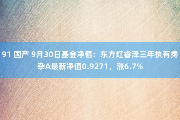 91 国产 9月30日基金净值：东方红睿泽三年执有搀杂A最新净值0.9271，涨6.7%