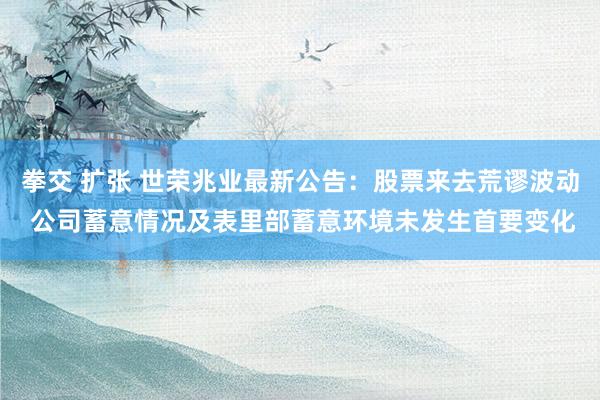 拳交 扩张 世荣兆业最新公告：股票来去荒谬波动 公司蓄意情况及表里部蓄意环境未发生首要变化