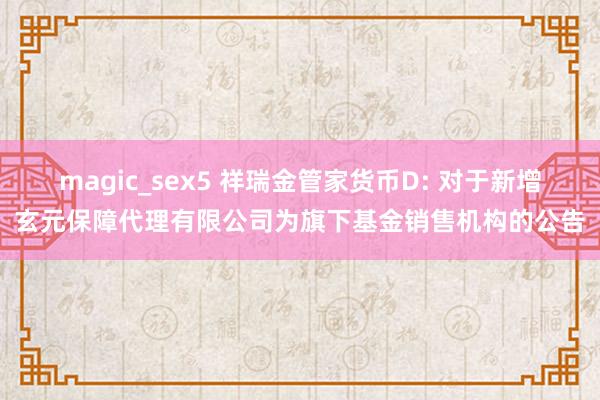 magic_sex5 祥瑞金管家货币D: 对于新增玄元保障代理有限公司为旗下基金销售机构的公告