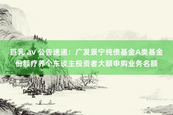 巨乳 av 公告速递：广发景宁纯债基金A类基金份额疗养个东谈主投资者大额申购业务名额