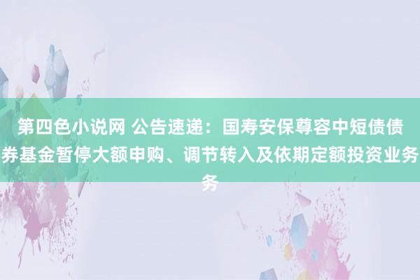 第四色小说网 公告速递：国寿安保尊容中短债债券基金暂停大额申购、调节转入及依期定额投资业务