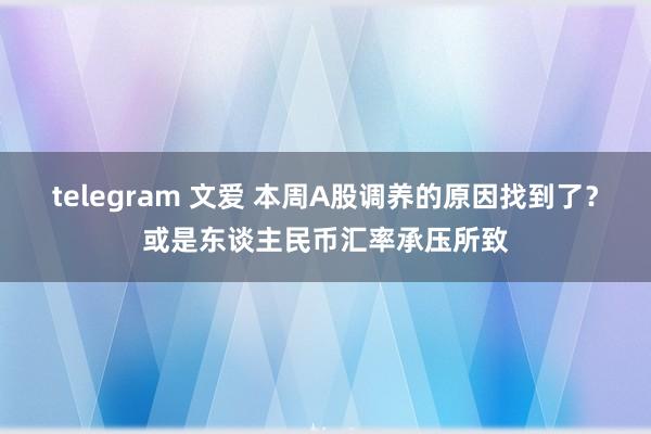 telegram 文爱 本周A股调养的原因找到了？或是东谈主民币汇率承压所致