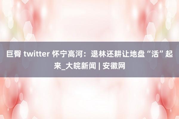 巨臀 twitter 怀宁高河：退林还耕让地盘“活”起来_大皖新闻 | 安徽网